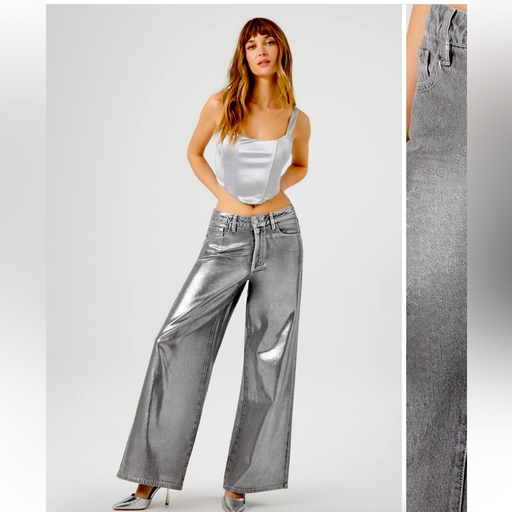 F21 Metallic Wide Leg Jeans